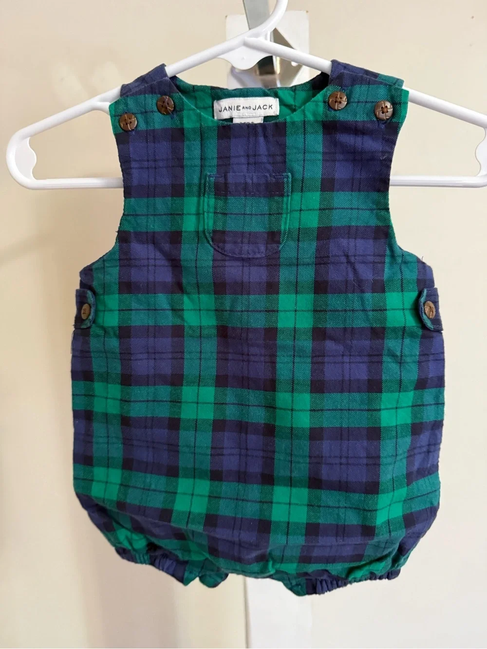 Janie and Jack Blue & Green Tartan Plaid Romper